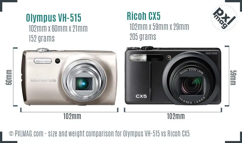 Olympus VH-515 vs Ricoh CX5 size comparison