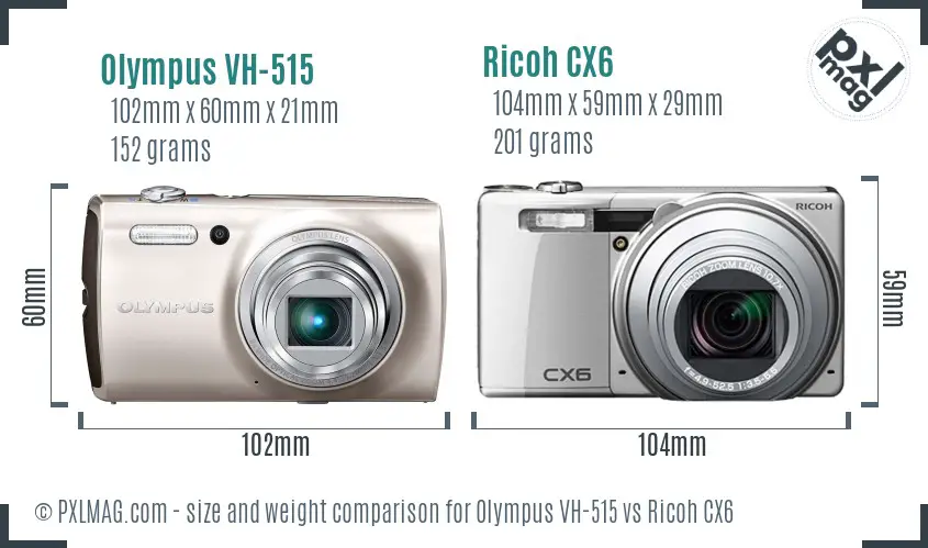 Olympus VH-515 vs Ricoh CX6 size comparison