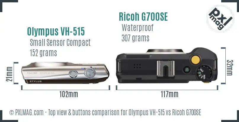 Olympus VH-515 vs Ricoh G700SE top view buttons comparison