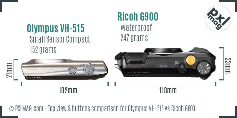 Olympus VH-515 vs Ricoh G900 top view buttons comparison Olympus VH-515 vs Ricoh G900 top view buttons comparison