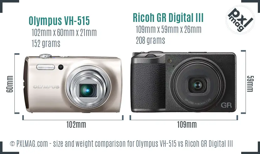 Olympus VH-515 vs Ricoh GR Digital III size comparison