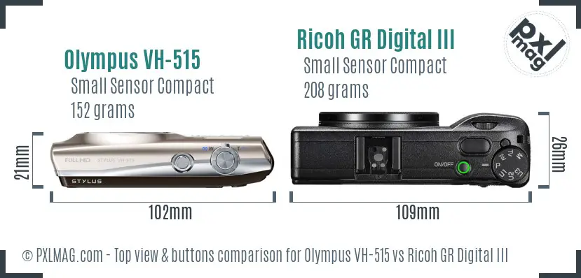 Olympus VH-515 vs Ricoh GR Digital III top view buttons comparison