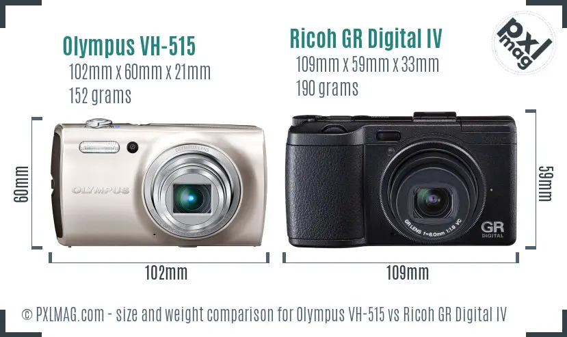 Olympus VH-515 vs Ricoh GR Digital IV size comparison