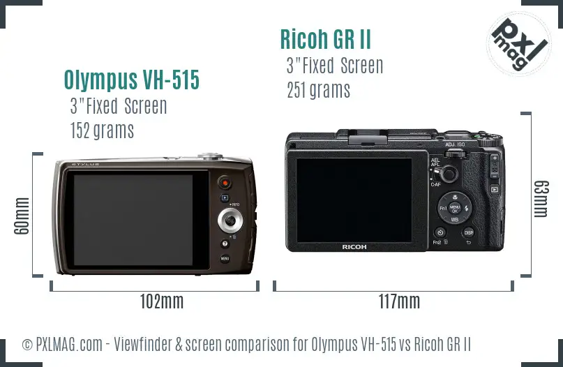 Olympus VH-515 vs Ricoh GR II Screen and Viewfinder comparison