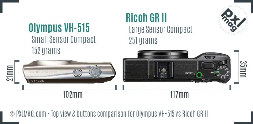 Olympus VH-515 vs Ricoh GR II top view buttons comparison