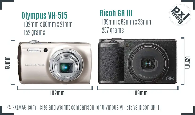 Olympus VH-515 vs Ricoh GR III size comparison Olympus VH-515 vs Ricoh GR III size comparison
