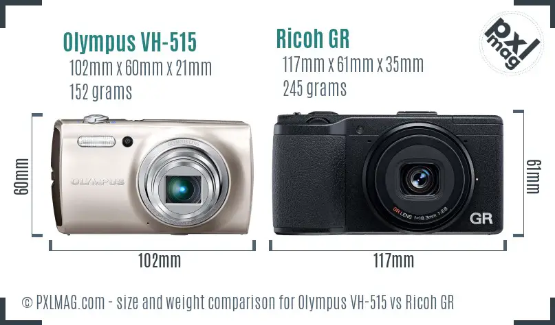 Olympus VH-515 vs Ricoh GR size comparison