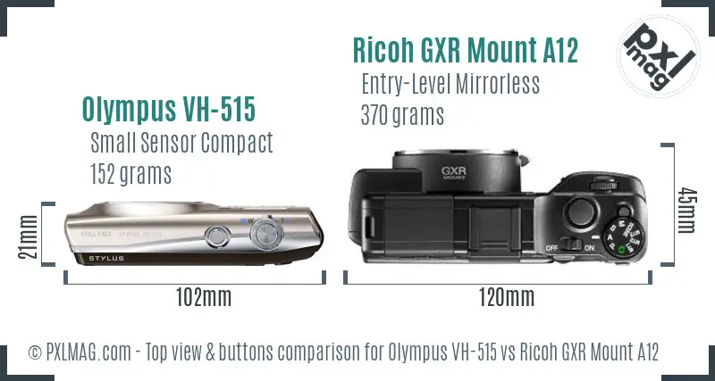 Olympus VH-515 vs Ricoh GXR Mount A12 top view buttons comparison