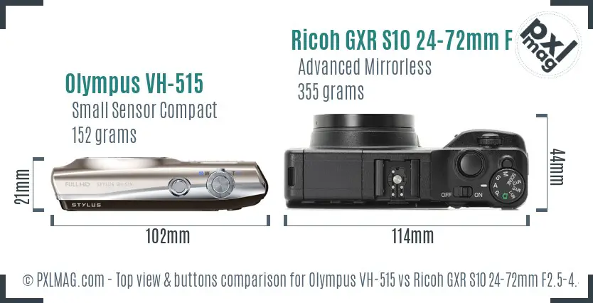 Olympus VH-515 vs Ricoh GXR S10 24-72mm F2.5-4.4 VC top view buttons comparison