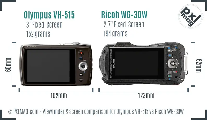 Olympus VH-515 vs Ricoh WG-30W Screen and Viewfinder comparison