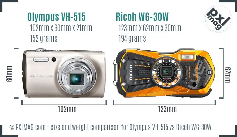 Olympus VH-515 vs Ricoh WG-30W size comparison