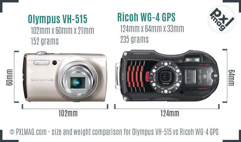 Olympus VH-515 vs Ricoh WG-4 GPS size comparison