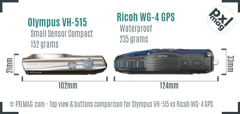 Olympus VH-515 vs Ricoh WG-4 GPS top view buttons comparison