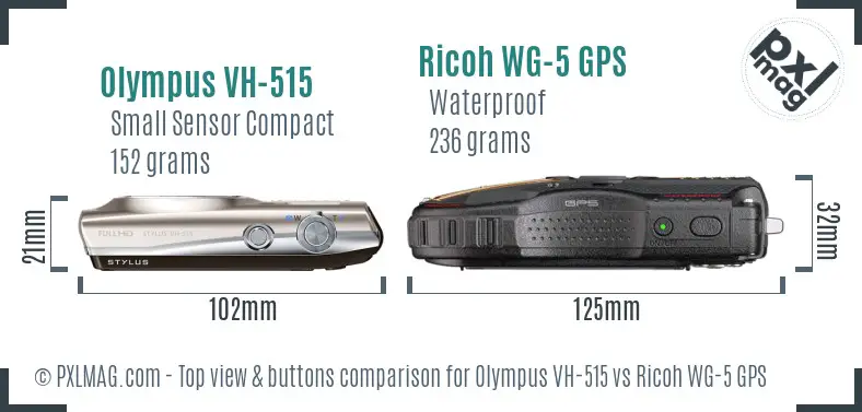 Olympus VH-515 vs Ricoh WG-5 GPS top view buttons comparison Olympus VH-515 vs Ricoh WG-5 GPS top view buttons comparison