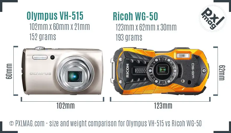 Olympus VH-515 vs Ricoh WG-50 size comparison