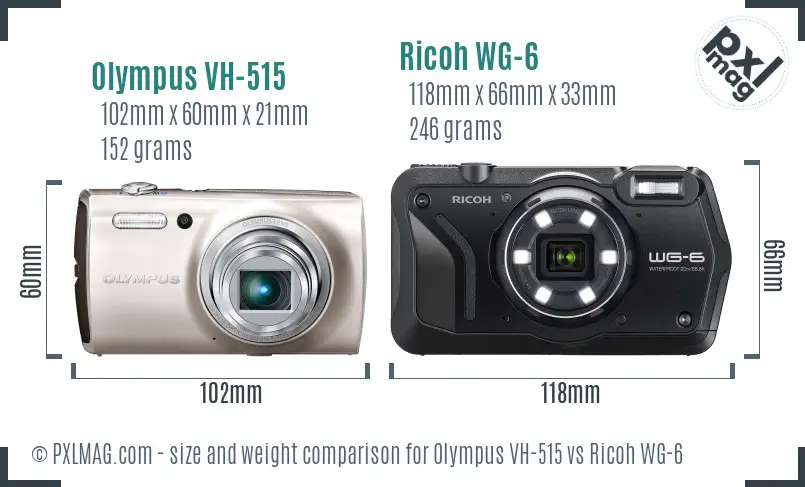 Olympus VH-515 vs Ricoh WG-6 size comparison