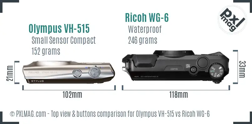 Olympus VH-515 vs Ricoh WG-6 top view buttons comparison