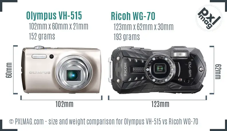 Olympus VH-515 vs Ricoh WG-70 size comparison