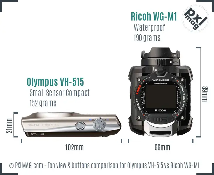 Olympus VH-515 vs Ricoh WG-M1 top view buttons comparison