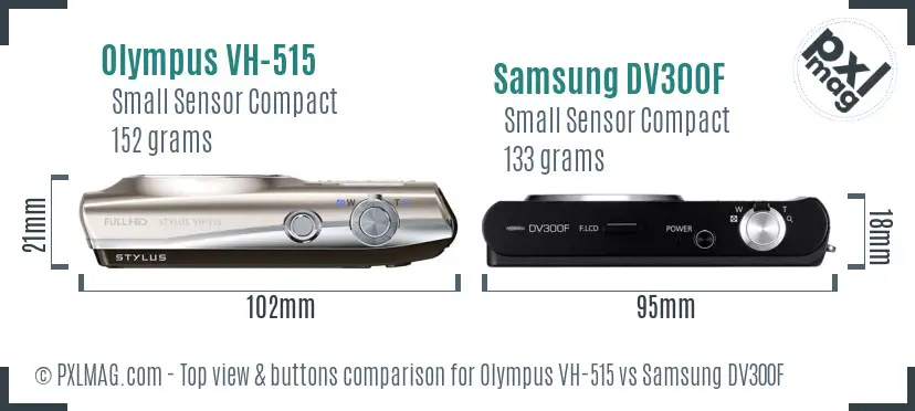 Olympus VH-515 vs Samsung DV300F top view buttons comparison