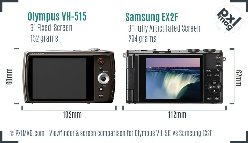 Olympus VH-515 vs Samsung EX2F Screen and Viewfinder comparison