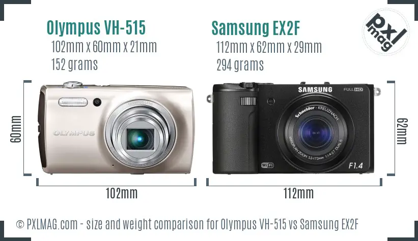 Olympus VH-515 vs Samsung EX2F size comparison