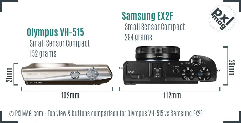 Olympus VH-515 vs Samsung EX2F top view buttons comparison