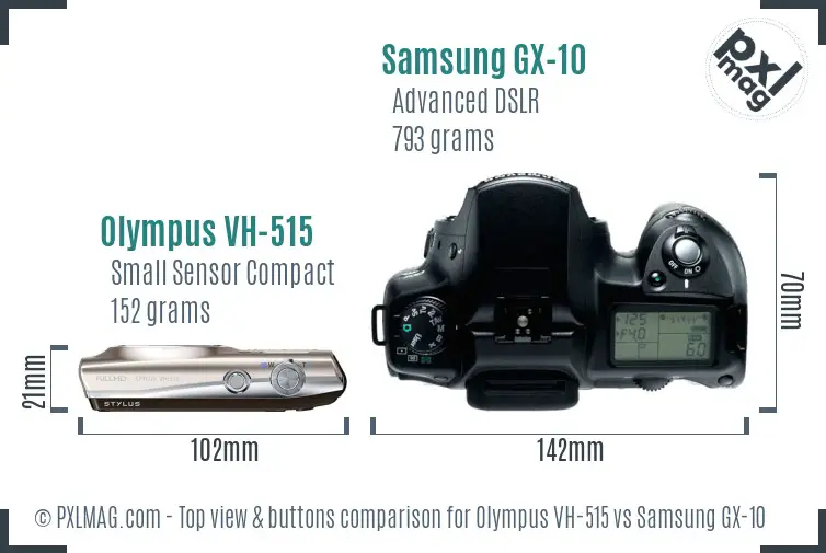 Olympus VH-515 vs Samsung GX-10 top view buttons comparison
