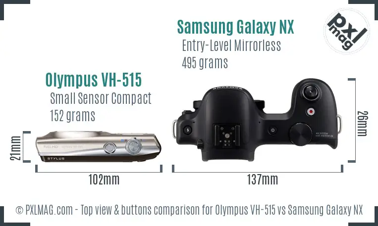 Olympus VH-515 vs Samsung Galaxy NX top view buttons comparison