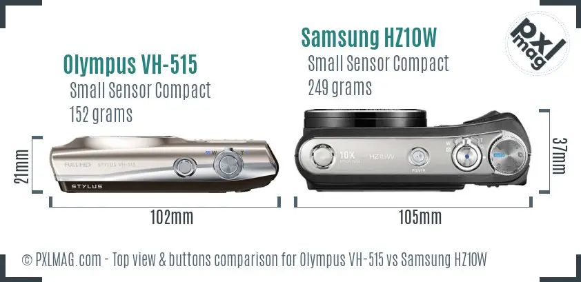 Olympus VH-515 vs Samsung HZ10W top view buttons comparison