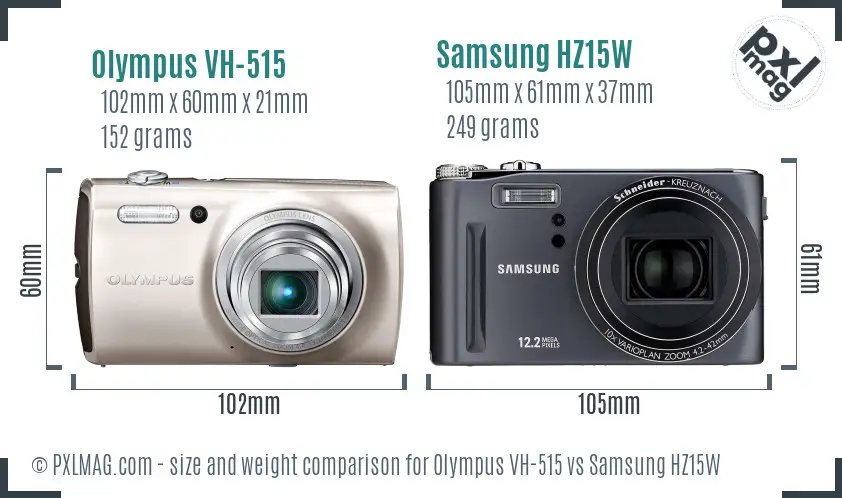 Olympus VH-515 vs Samsung HZ15W size comparison