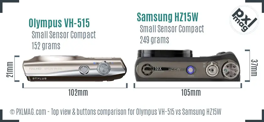 Olympus VH-515 vs Samsung HZ15W top view buttons comparison