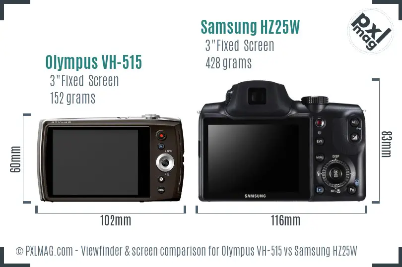 Olympus VH-515 vs Samsung HZ25W Screen and Viewfinder comparison