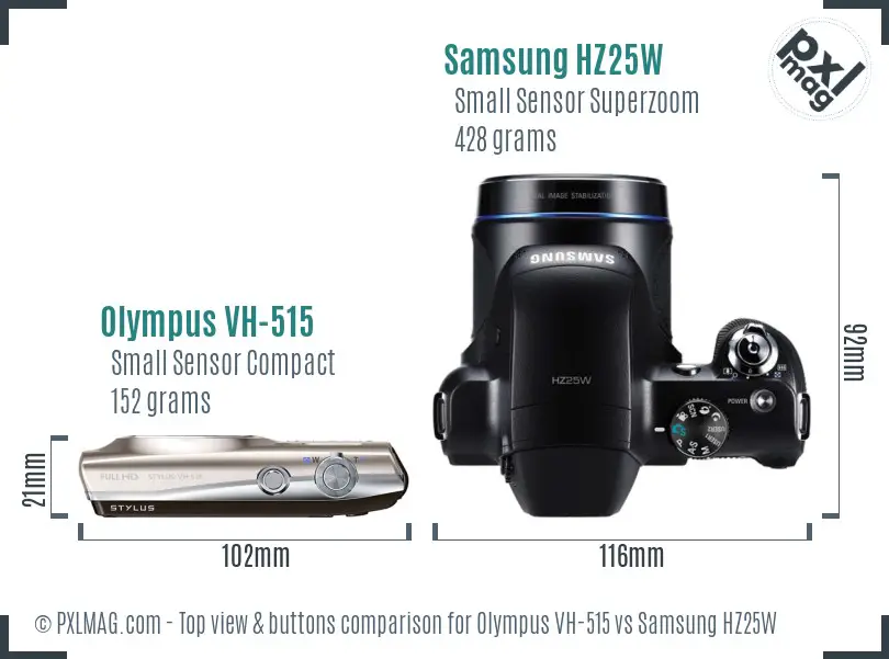 Olympus VH-515 vs Samsung HZ25W top view buttons comparison