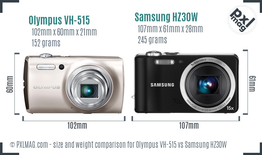 Olympus VH-515 vs Samsung HZ30W size comparison