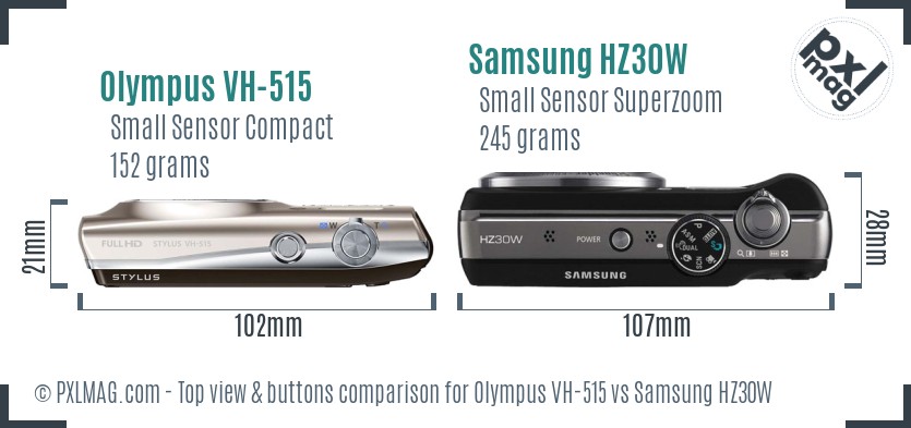 Olympus VH-515 vs Samsung HZ30W top view buttons comparison