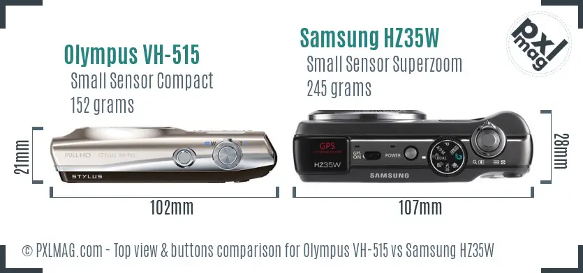Olympus VH-515 vs Samsung HZ35W top view buttons comparison
