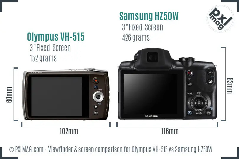 Olympus VH-515 vs Samsung HZ50W Screen and Viewfinder comparison