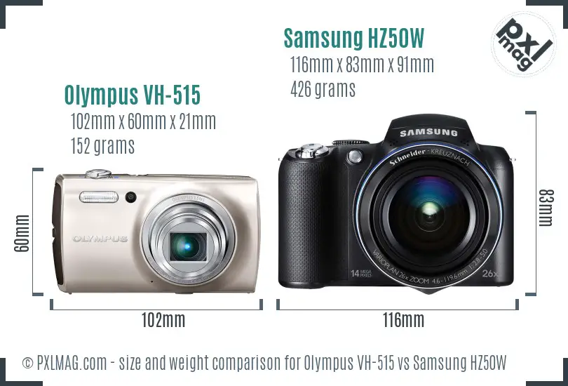 Olympus VH-515 vs Samsung HZ50W size comparison