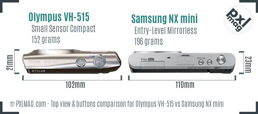 Olympus VH-515 vs Samsung NX mini top view buttons comparison Olympus VH-515 vs Samsung NX mini top view buttons comparison