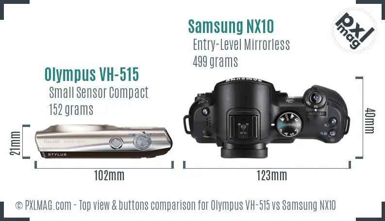 Olympus VH-515 vs Samsung NX10 top view buttons comparison