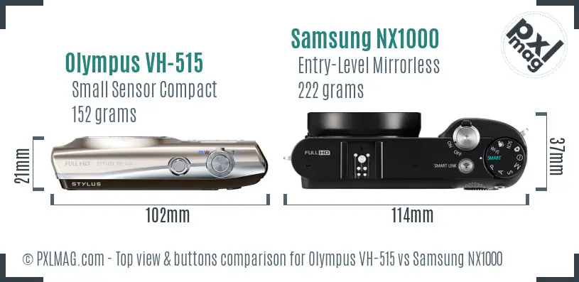 Olympus VH-515 vs Samsung NX1000 top view buttons comparison Olympus VH-515 vs Samsung NX1000 top view buttons comparison
