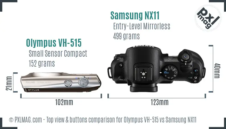 Olympus VH-515 vs Samsung NX11 top view buttons comparison
