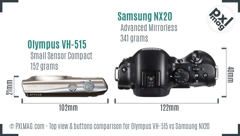 Olympus VH-515 vs Samsung NX20 top view buttons comparison