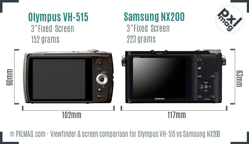 Olympus VH-515 vs Samsung NX200 Screen and Viewfinder comparison