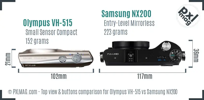Olympus VH-515 vs Samsung NX200 top view buttons comparison