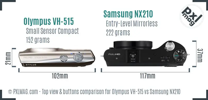 Olympus VH-515 vs Samsung NX210 top view buttons comparison Olympus VH-515 vs Samsung NX210 top view buttons comparison