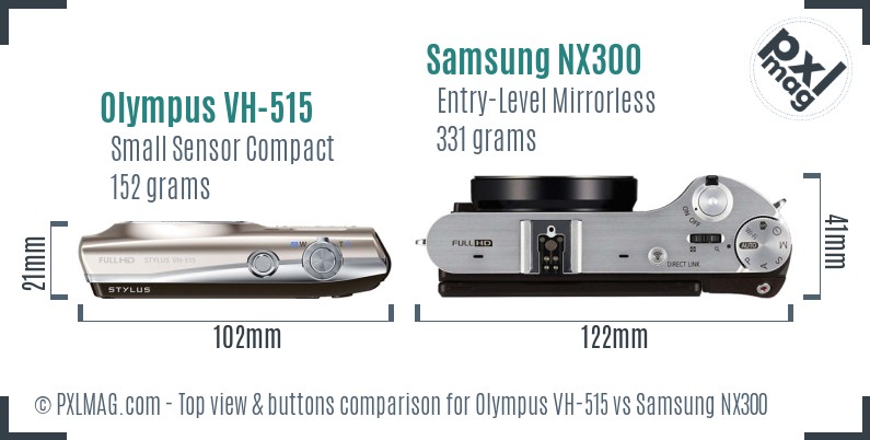 Olympus VH-515 vs Samsung NX300 top view buttons comparison