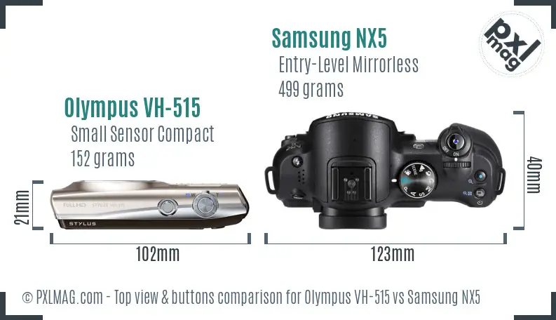 Olympus VH-515 vs Samsung NX5 top view buttons comparison