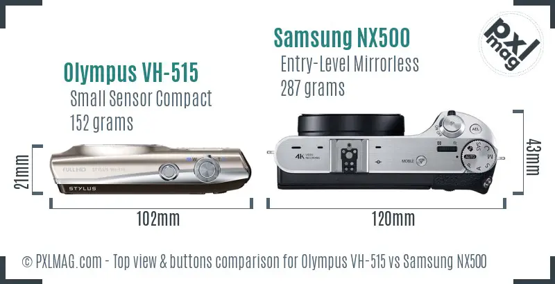 Olympus VH-515 vs Samsung NX500 top view buttons comparison